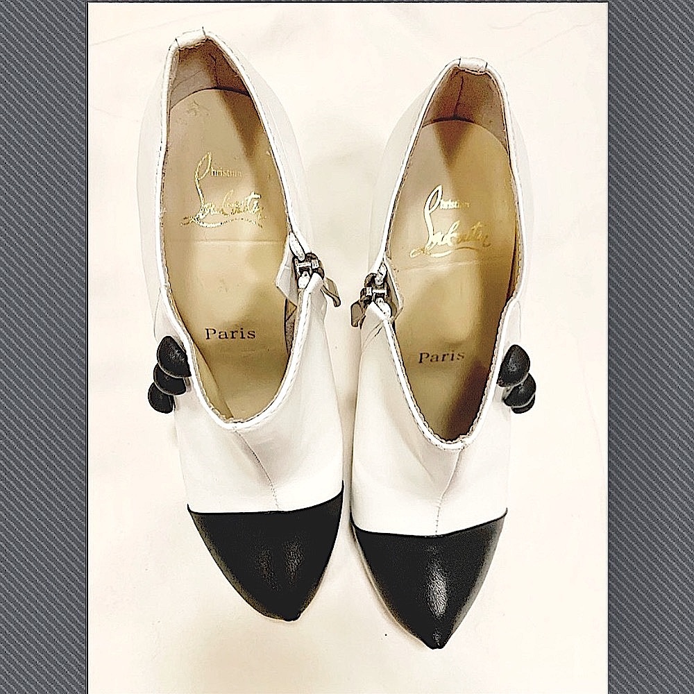 CHRISTIAN LOUBOUTIN Ankle Boots size 39 US 8 White and Black Leather - Picture 3 of 9